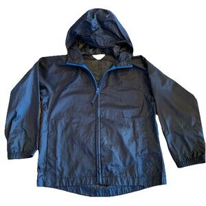 Lands' End Kids Windbreaker Rain Jacket Navy Full Zip Packable Medium 5/6 Hoodie